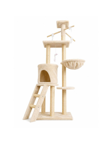 Arbre à chat beige avec 4 souris